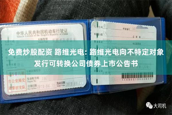 免费炒股配资 路维光电: 路维光电向不特定对象发行可转换公司债券上市公告书