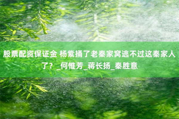 股票配资保证金 杨紫捅了老秦家窝逃不过这秦家人了？_何惟芳_蒋长扬_秦胜意